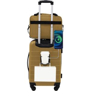 Wrangler Smart Luggage Set with Cup Holder, USB Port and Phone Holder, Black, 2 Piece Set(Wood Thrush)