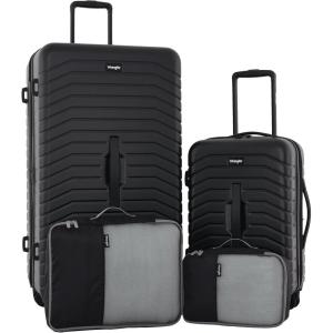 Wrangler Trunk Spinner Suitcase Set, Black, 2 Luggage & 2 Packing Cubes(Black)