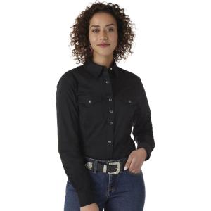 Wrangler Women’s Blue Long Sleeve Button Down with Rhinestone Snaps(Black)