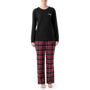 Wrangler Women’s Jersey Top and Flannel Pant Sleep Pajama Set(Black/Merry Plaid)