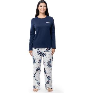 Wrangler Women’s Jersey Top and Flannel Pant Sleep Pajama Set(Blue)