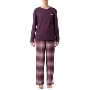 Wrangler Women’s Jersey Top and Flannel Pant Sleep Pajama Set(Wine/Ombre Plaid)
