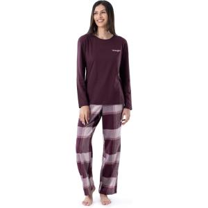 Wrangler Women’s Jersey Top and Flannel Pant Sleep Pajama Set(Wine/Plaid)