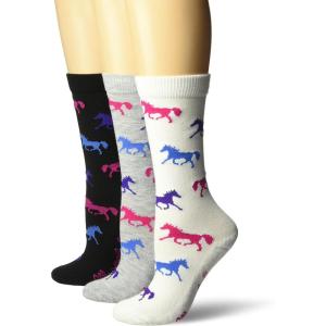 Wrangler Women’s Ladies Horse Crew Socks 3 Pair Pack(White/Black/Grey)