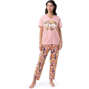 Wrangler Women’s V-Neck Short Sleeve Graphic Tee and Printed Pants Pajama Sleep Set(Rose/Floral)