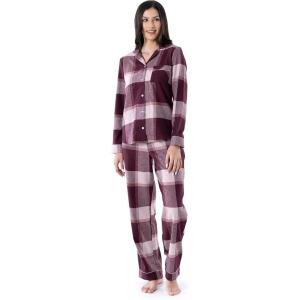 Wrangler womens Long Sleeve Flannel Top and Pant Pajama Set(Block Plaid)