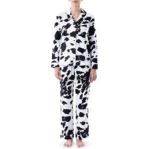 Wrangler womens Long Sleeve Flannel Top and Pant Pajama Set(Cow Print)