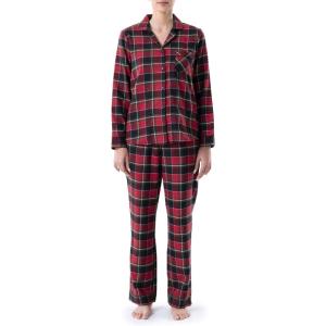 Wrangler womens Long Sleeve Flannel Top and Pant Pajama Set(Red Plaid)
