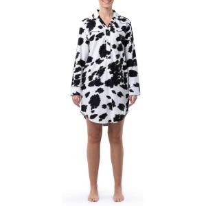 Wrangler womens Mid-length Flannel Sleep Shirtdress(Cow Print)
