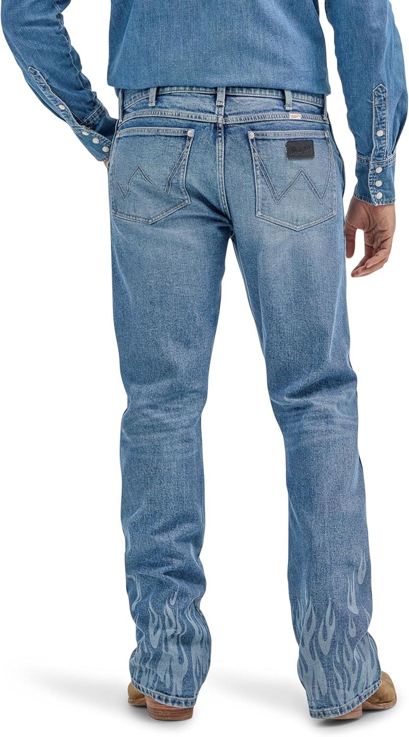 imageWrangler Mens X Hot Wheels Flames Bootcut JeanMedium Blue