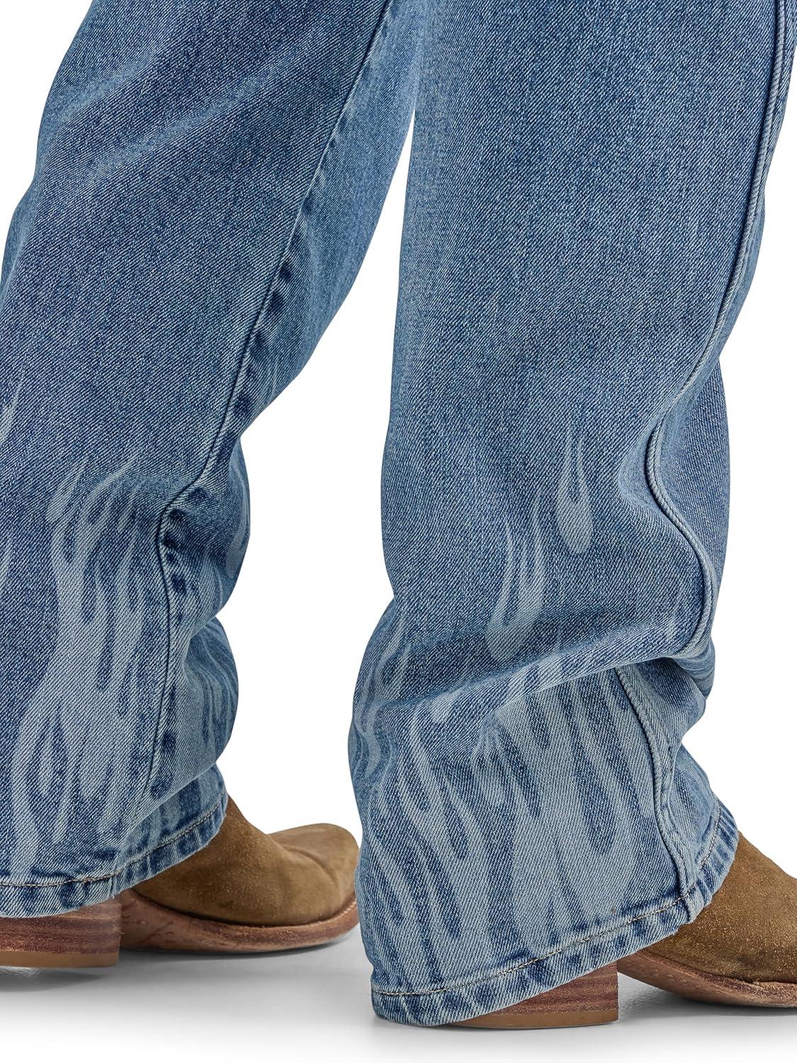 imageWrangler Mens X Hot Wheels Flames Bootcut JeanMedium Blue