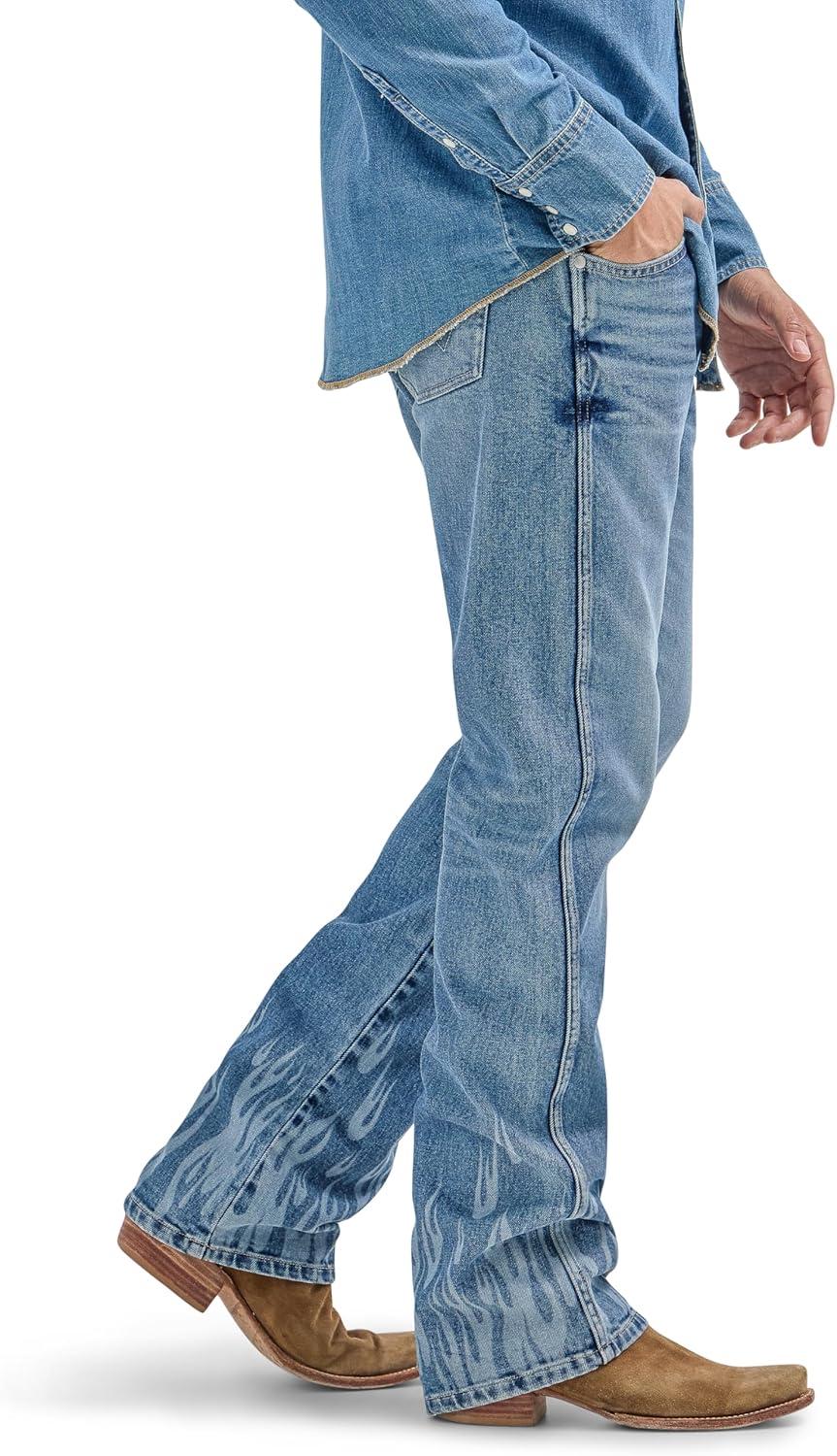 imageWrangler Mens X Hot Wheels Flames Bootcut JeanMedium Blue