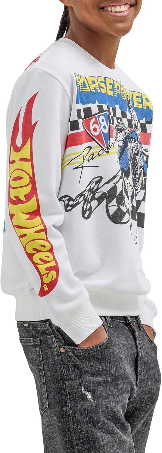 imageWrangler boys X Hot Wheels Youth Crewneck rodeo PulloverWhite