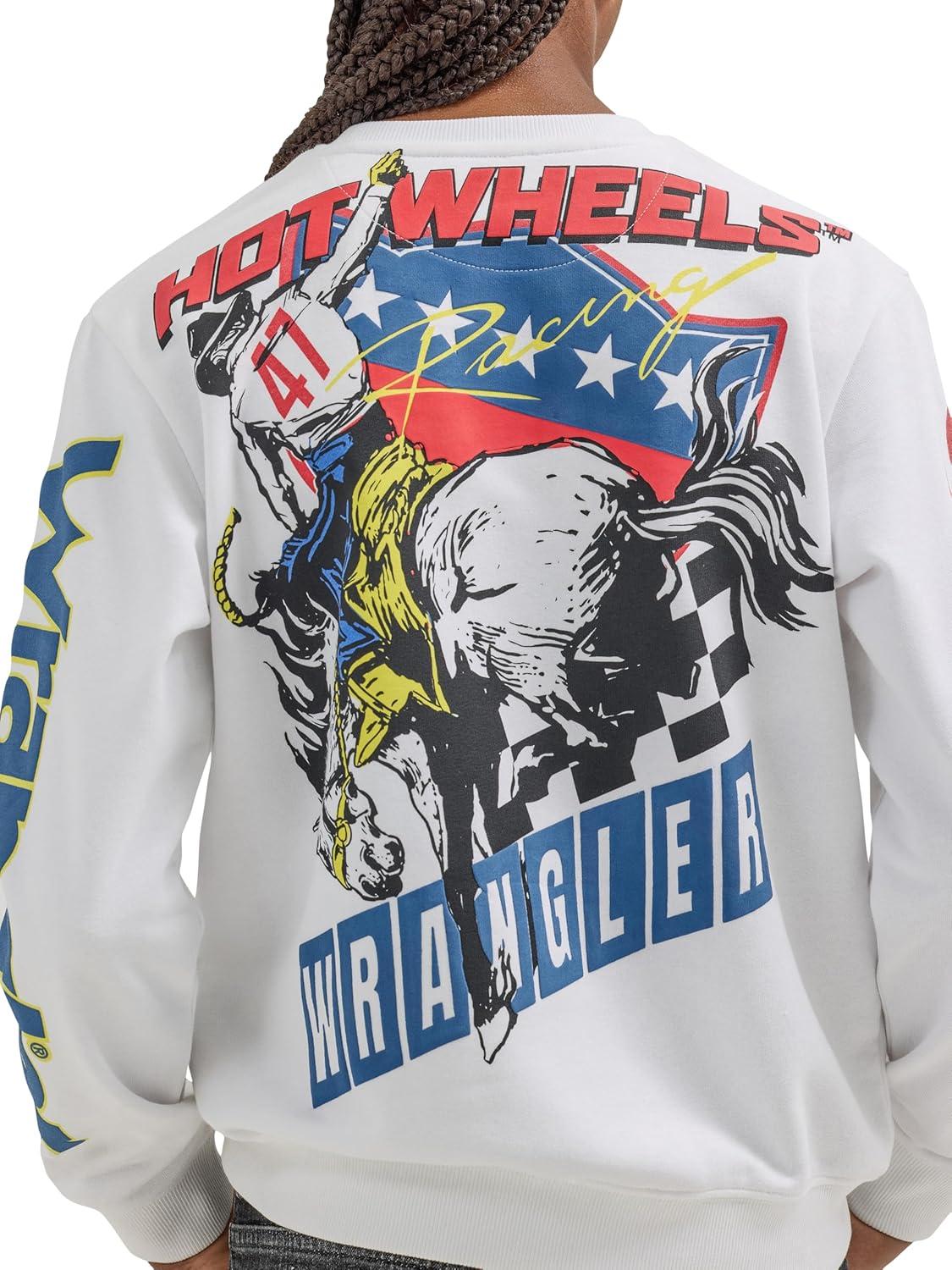imageWrangler boys X Hot Wheels Youth Crewneck rodeo PulloverWhite