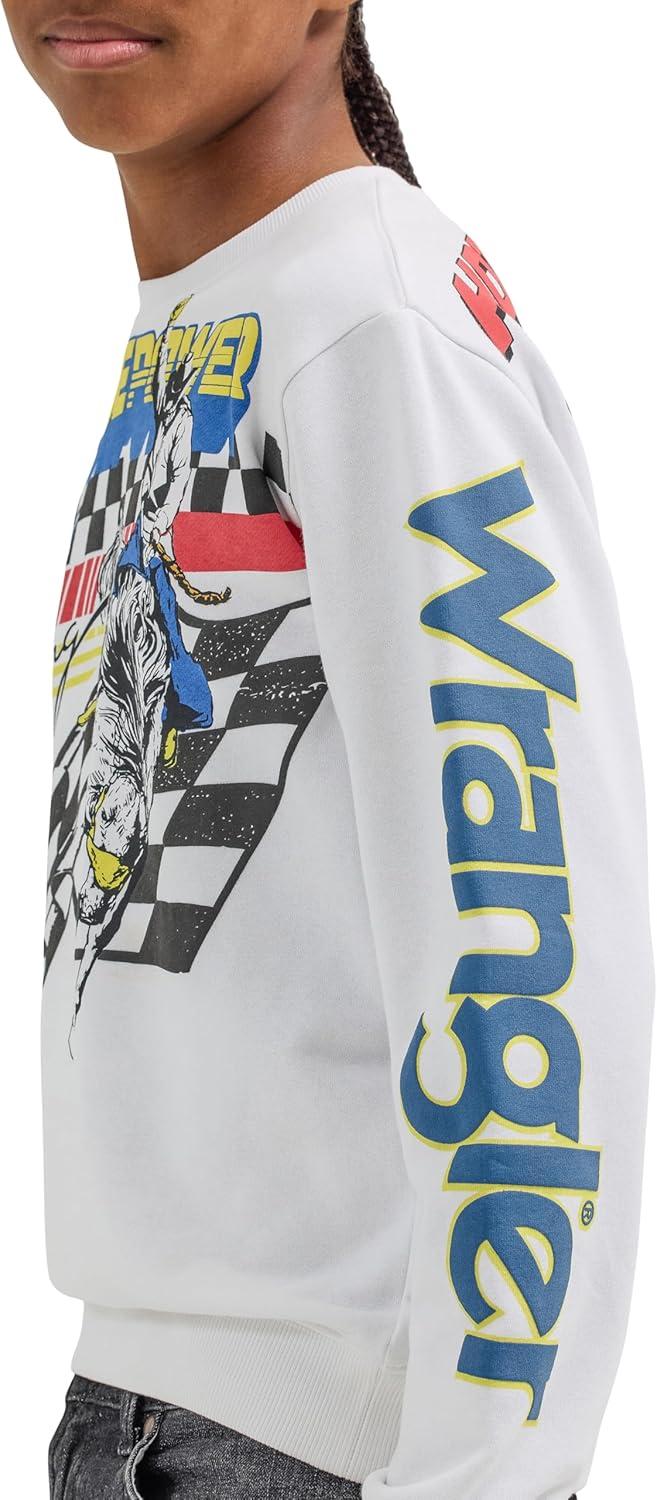 imageWrangler boys X Hot Wheels Youth Crewneck rodeo PulloverWhite