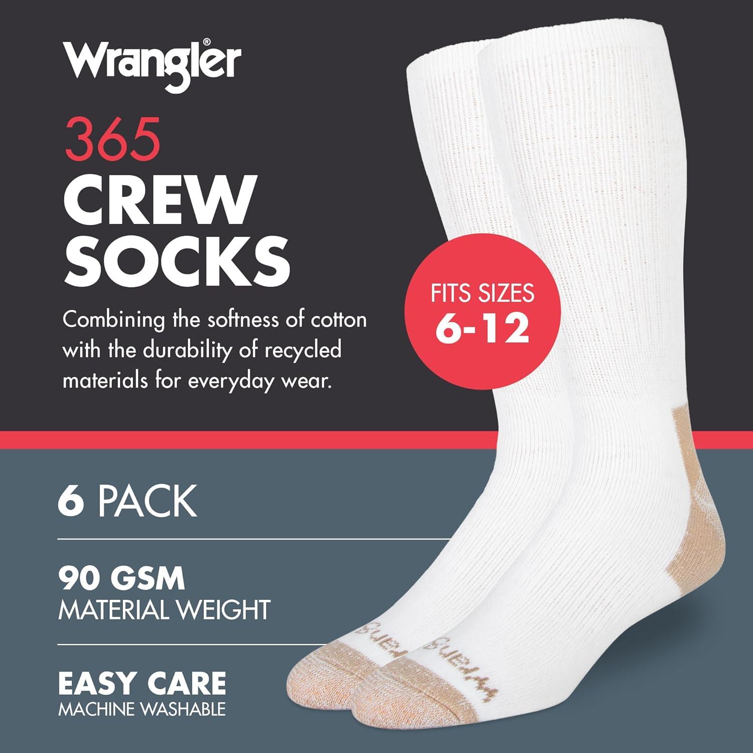imageWrangler 365 Mens Crew Socks Full Cushion Socks for AllDay Comfort Fits Sizes 612White