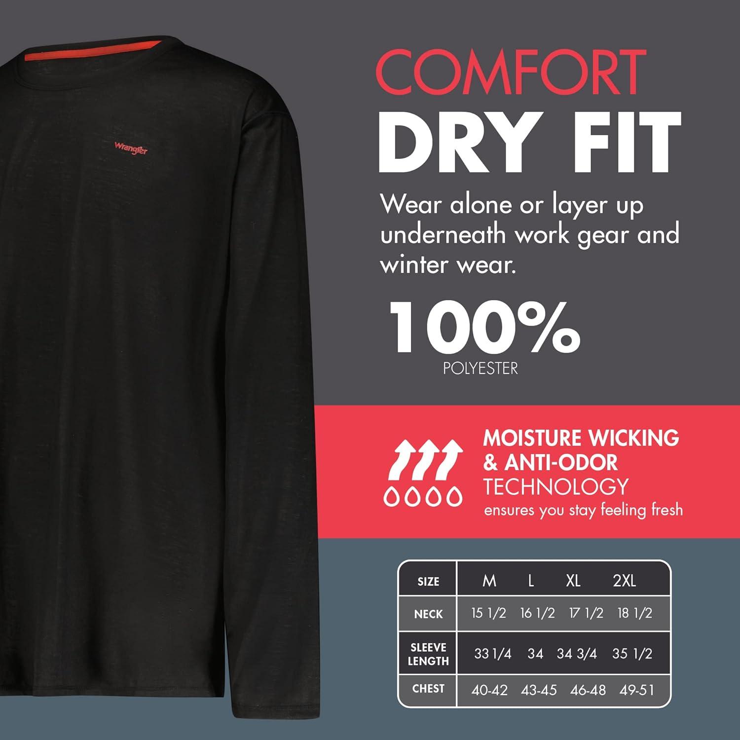 imageWrangler Men Long Sleeve Base Layer Black Thermal Cold Weather TopBlack