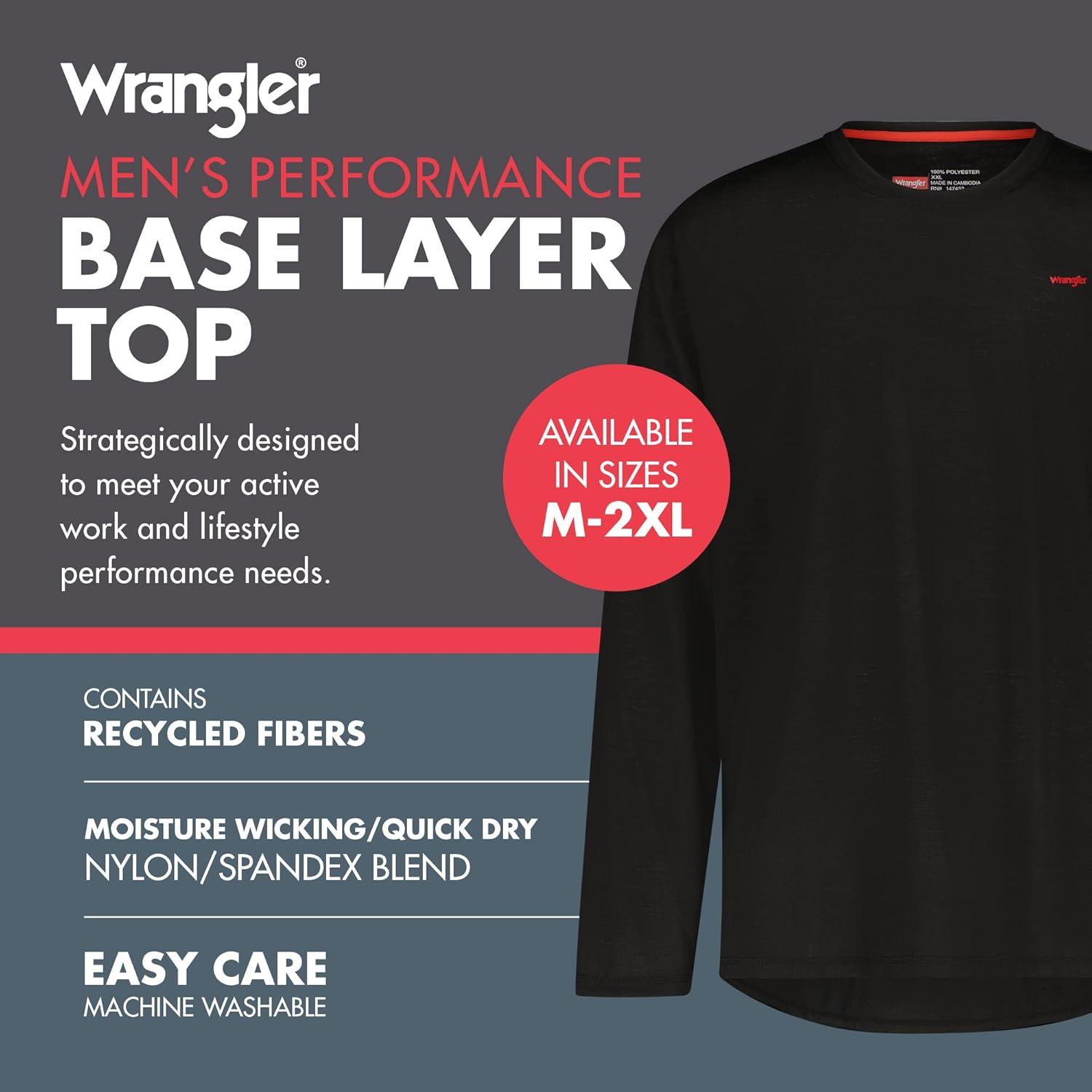 imageWrangler Men Long Sleeve Base Layer Black Thermal Cold Weather TopBlack