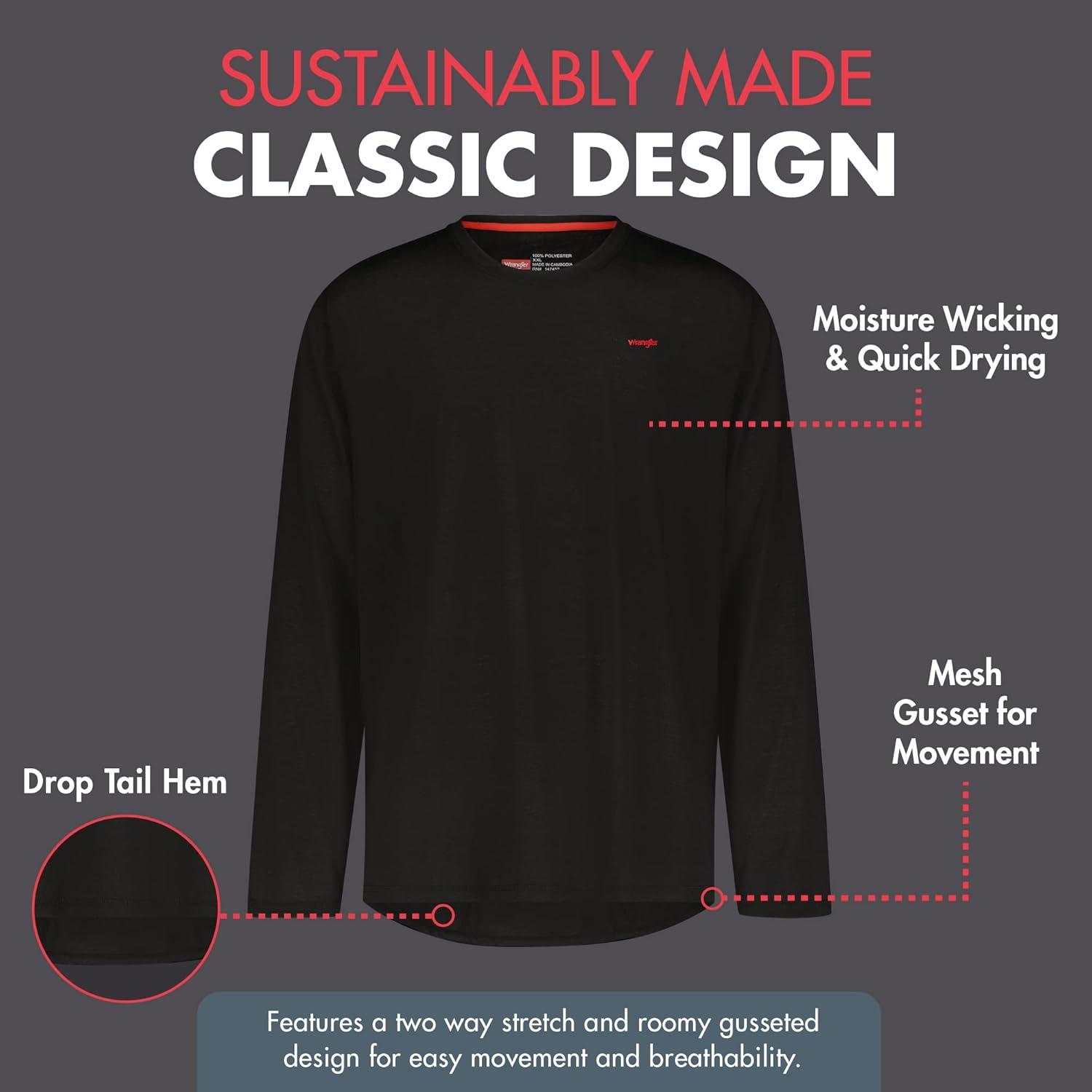 imageWrangler Men Long Sleeve Base Layer Black Thermal Cold Weather TopBlack