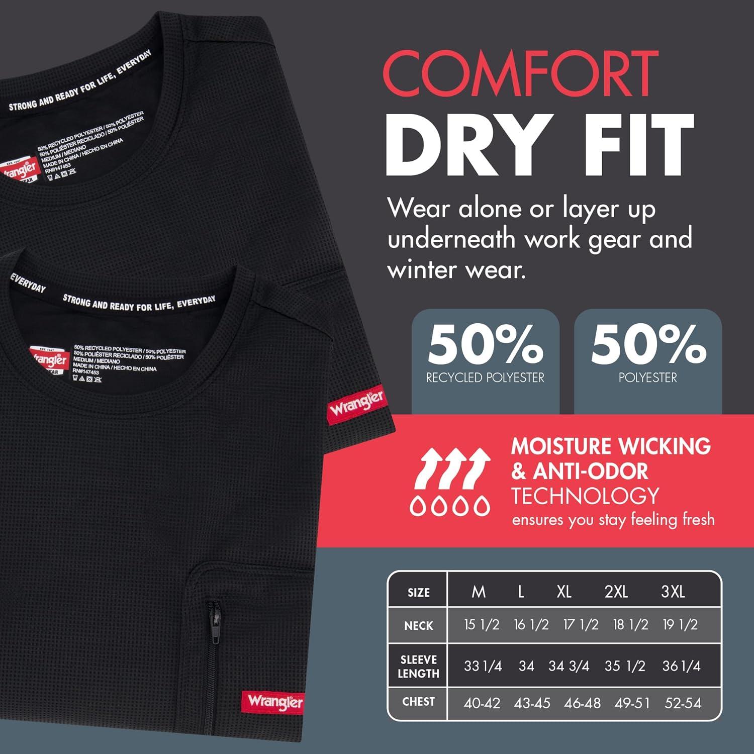 imageWrangler Mens Long Sleeve Thermal Shirt Black Cold Weather Base Layer Shirts Thermal Underwear for MenBlack