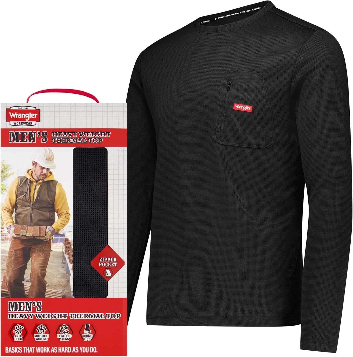 imageWrangler Mens Long Sleeve Thermal Shirt Black Cold Weather Base Layer Shirts Thermal Underwear for MenBlack