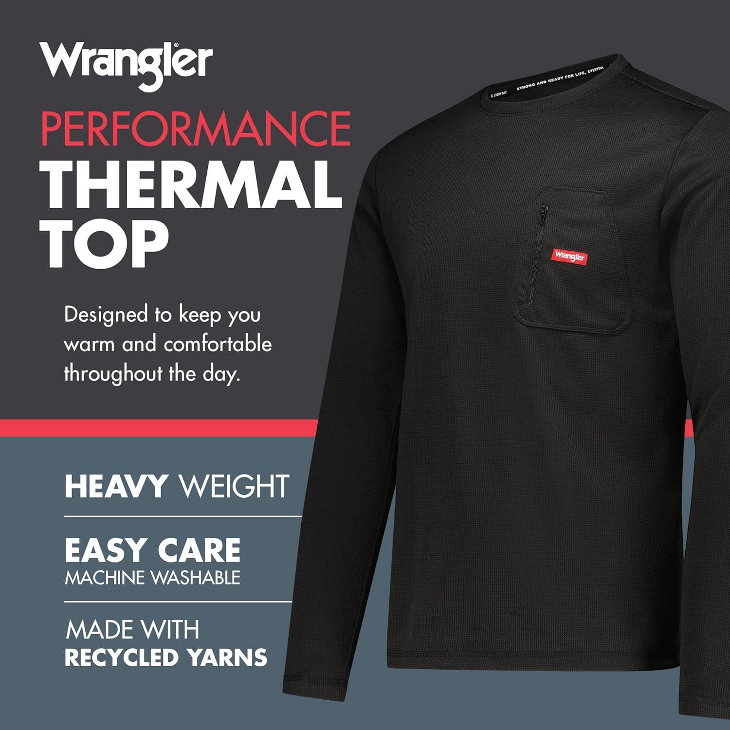 imageWrangler Mens Long Sleeve Thermal Shirt Black Cold Weather Base Layer Shirts Thermal Underwear for MenBlack