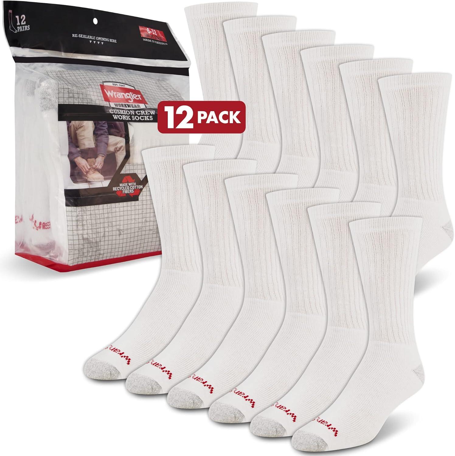 imageWrangler Mens Socks Cushion Work Crew Socks Size 612 12 PackWhite