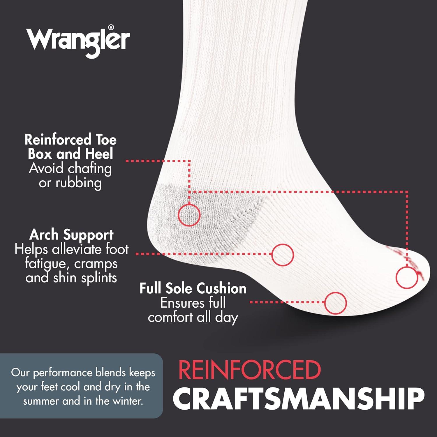imageWrangler Mens Socks Cushion Work Crew Socks Size 612 12 PackWhite
