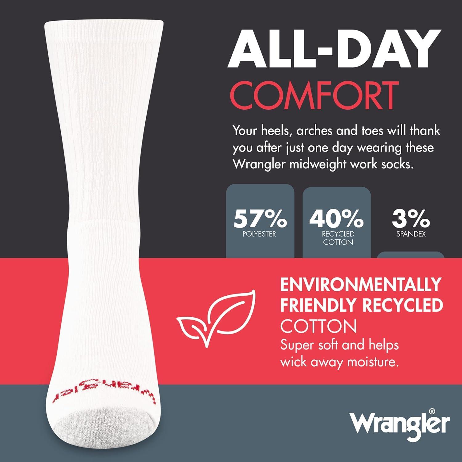 imageWrangler Mens Socks Cushion Work Crew Socks Size 612 12 PackWhite