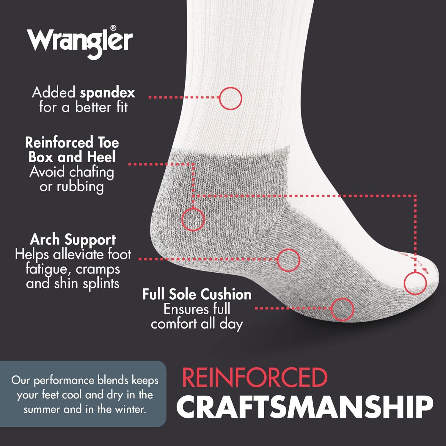 imageWrangler Mens Socks Cushion Work Crew Socks Size 612White