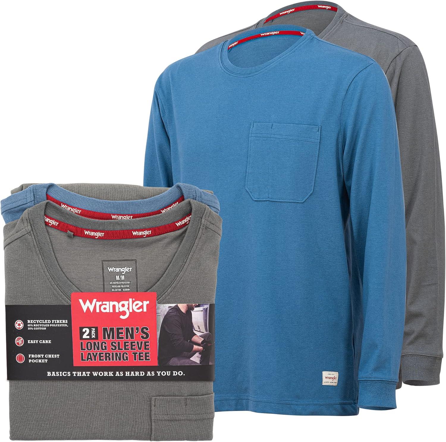 imageWrangler Long Sleeve Layering Tee Shirts for Men Core Mens Layering TShirtCharcoalStn Blue
