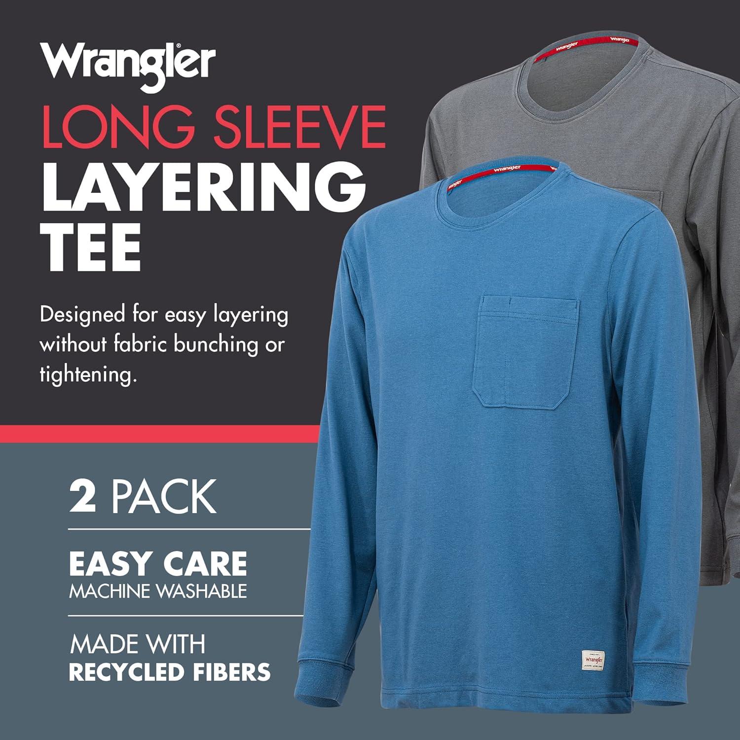 imageWrangler Long Sleeve Layering Tee Shirts for Men Core Mens Layering TShirtCharcoalStn Blue