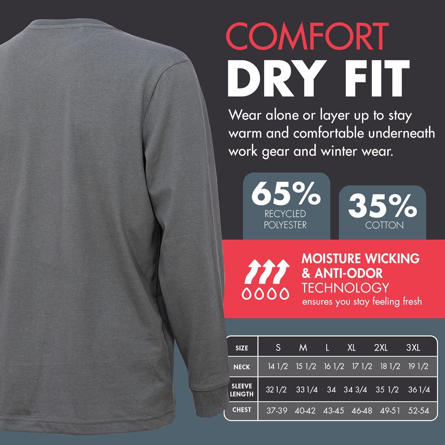 imageWrangler Long Sleeve Layering Tee Shirts for Men Core Mens Layering TShirtCharcoalStn Blue
