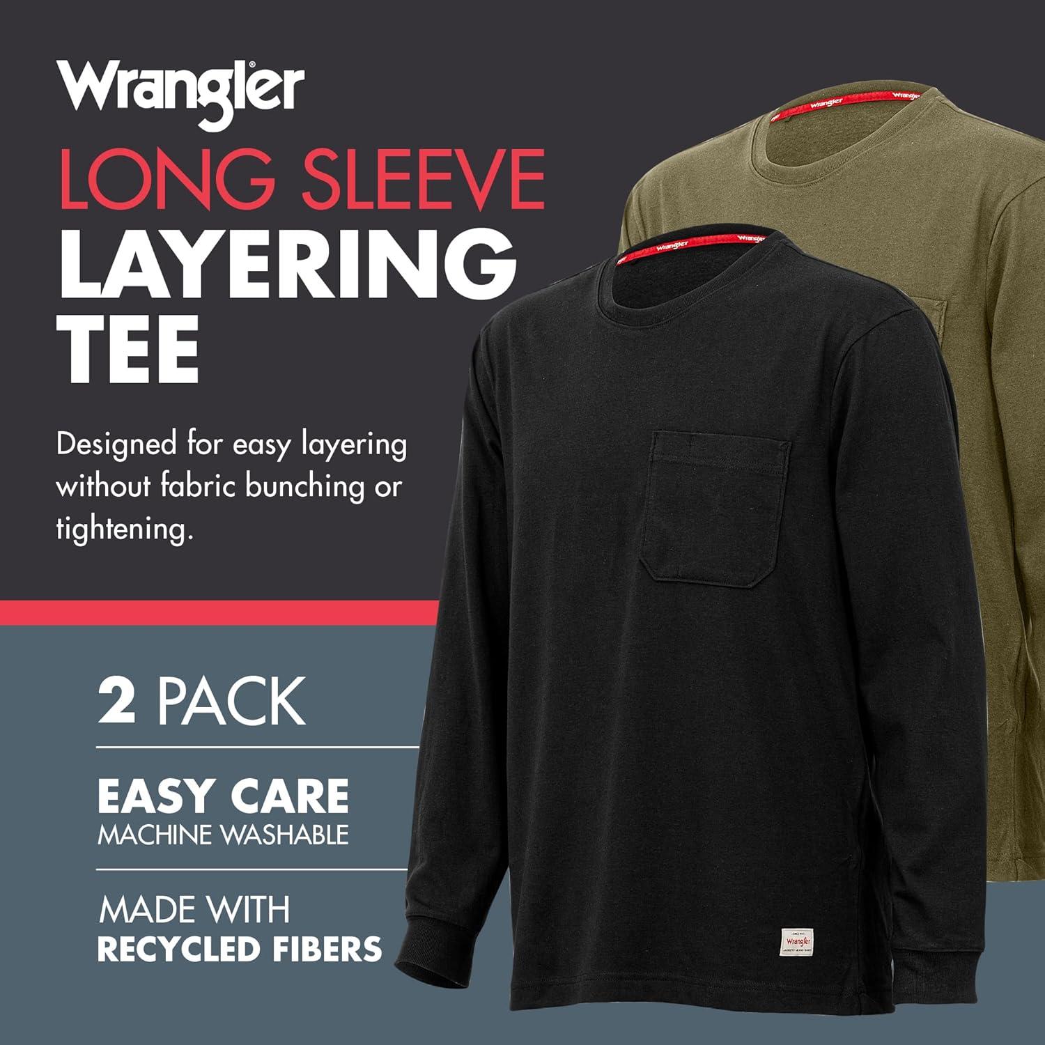 imageWrangler Long Sleeve Layering Tee Shirts for Men Core Mens Layering TShirtGreenBlack