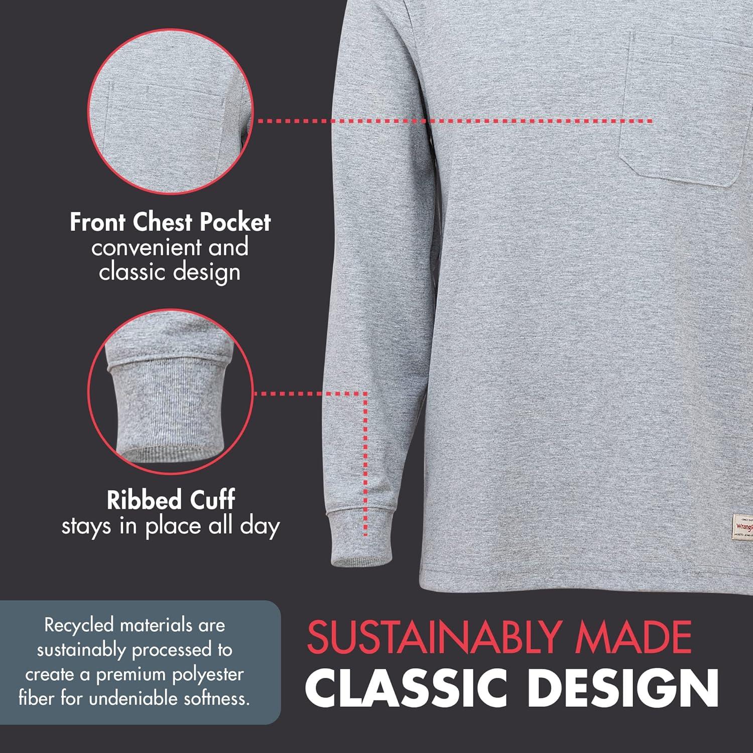 imageWrangler Long Sleeve Layering Tee Shirts for Men Core Mens Layering TShirtNavyGrey