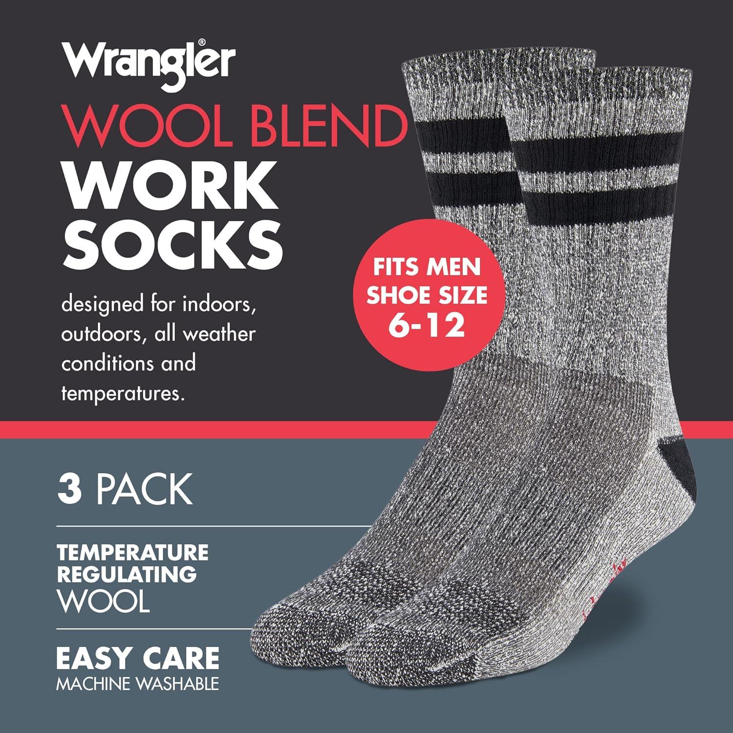 imageWrangler Mens Blended Wool Work Socks Crew Socks for Hiking Boots ampamp AllWeather Wear with Arch Support Size 612Black