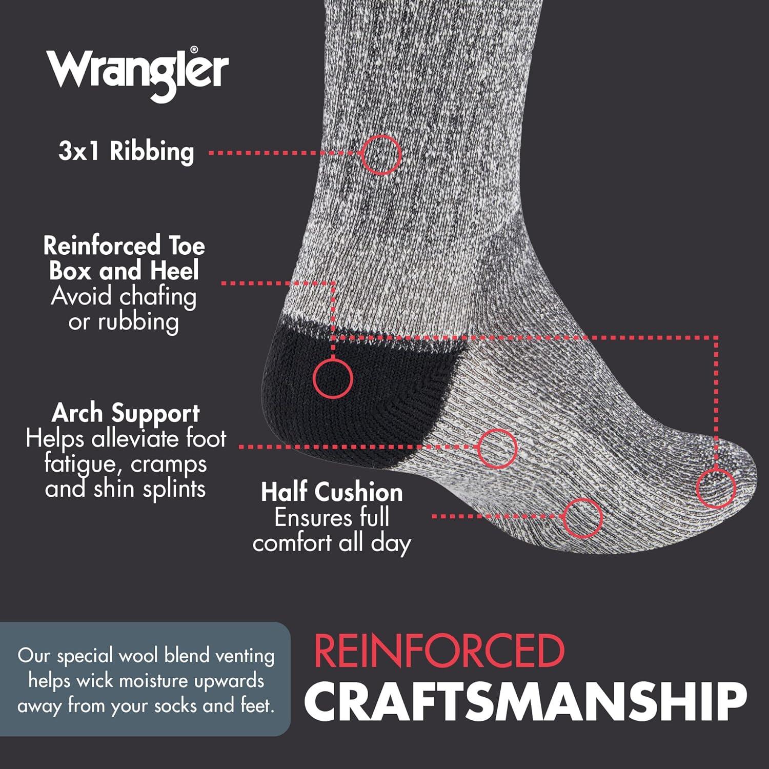 imageWrangler Mens Blended Wool Work Socks Crew Socks for Hiking Boots ampamp AllWeather Wear with Arch Support Size 612Black