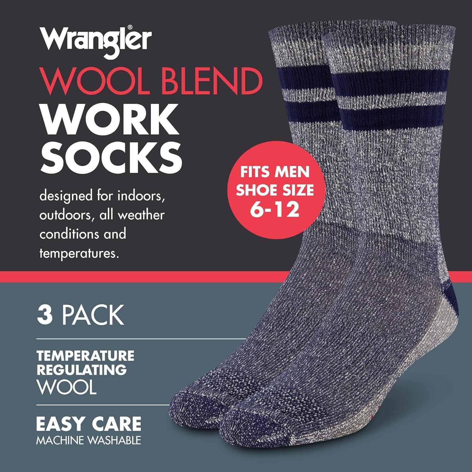 imageWrangler Mens Blended Wool Work Socks Crew Socks for Hiking Boots ampamp AllWeather Wear with Arch Support Size 612Blue