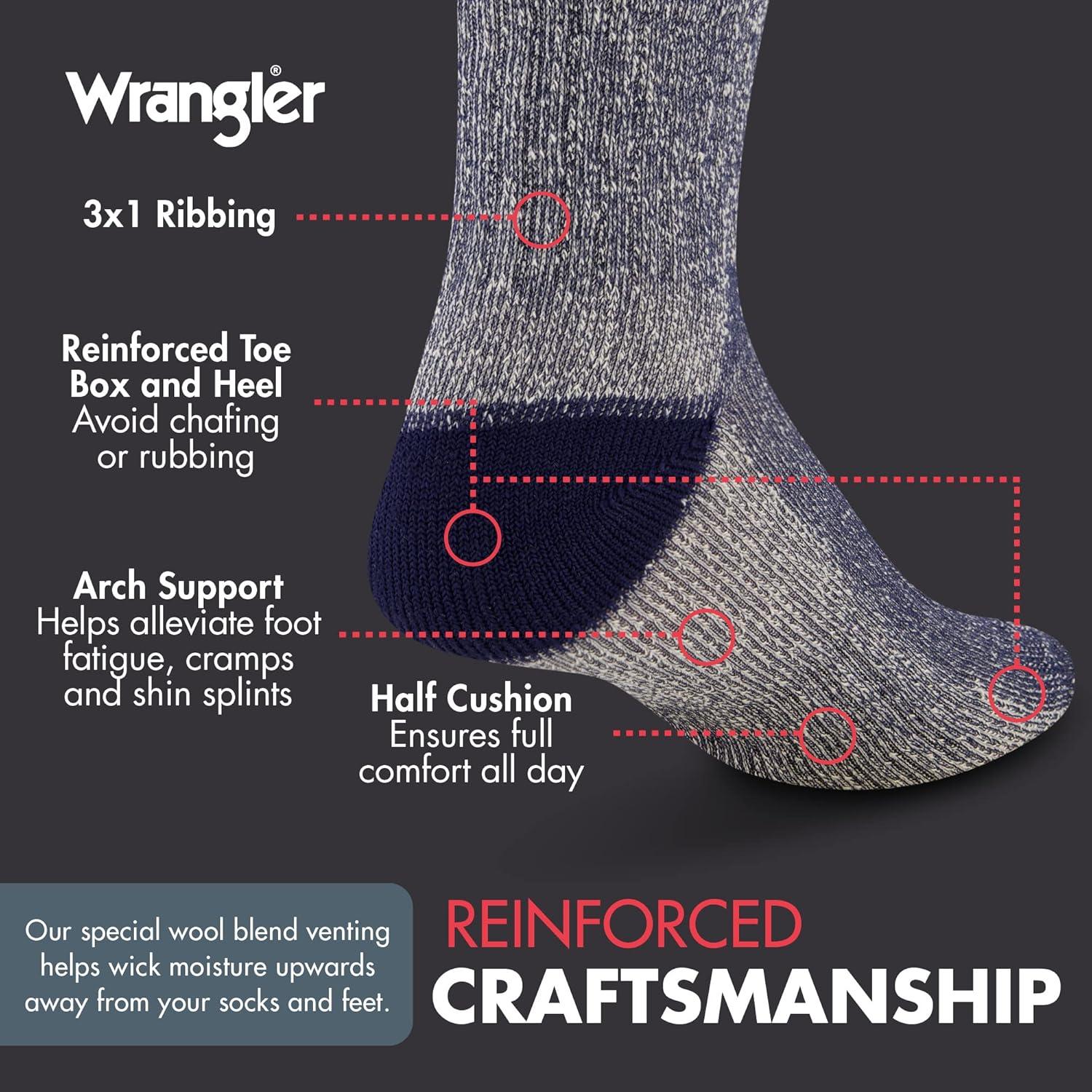 imageWrangler Mens Blended Wool Work Socks Crew Socks for Hiking Boots ampamp AllWeather Wear with Arch Support Size 612Blue
