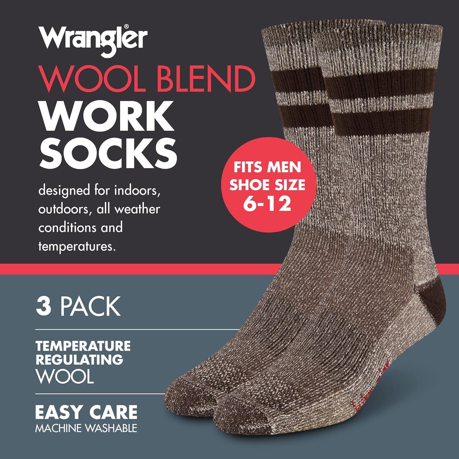 imageWrangler Mens Blended Wool Work Socks Crew Socks for Hiking Boots ampamp AllWeather Wear with Arch Support Size 612Brown