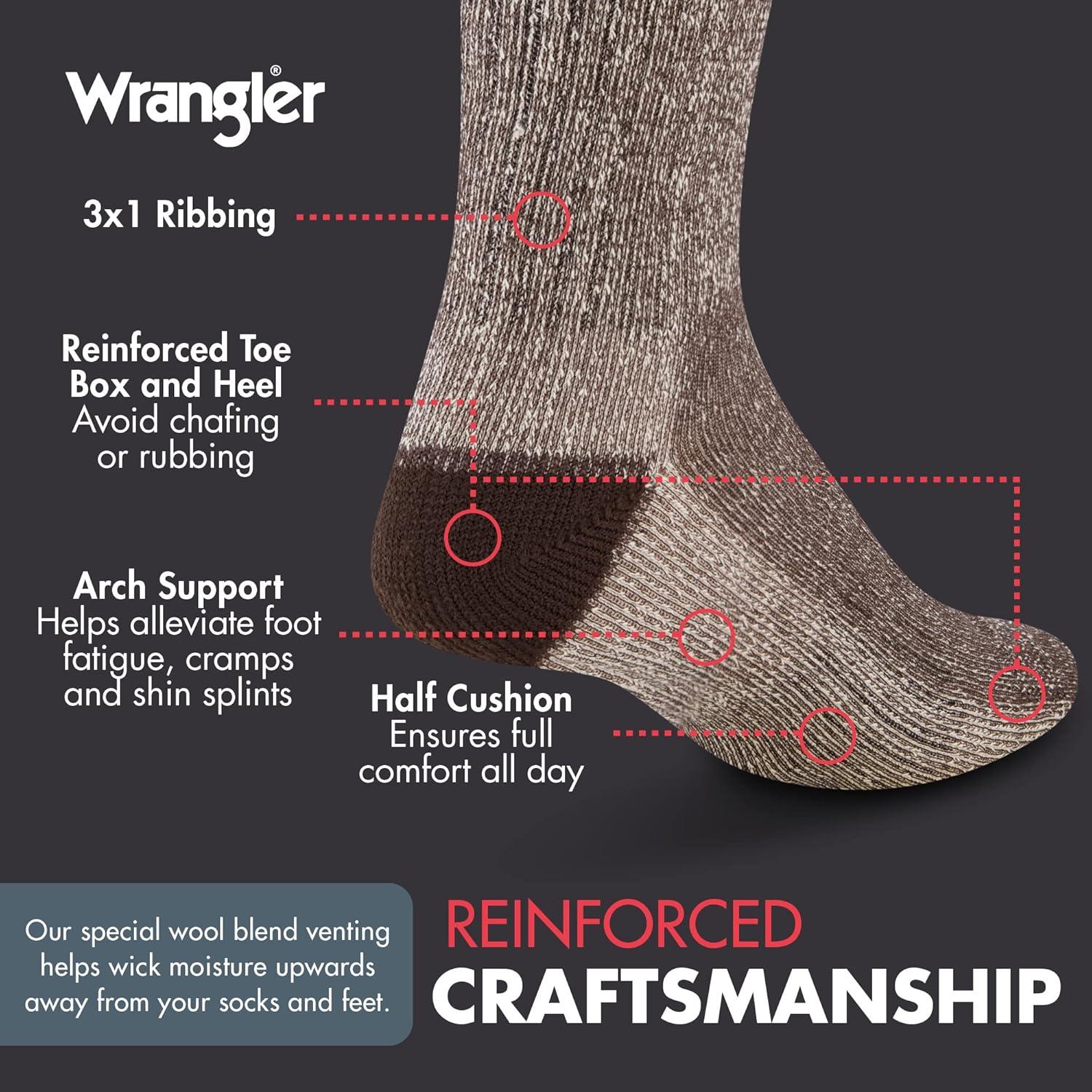 imageWrangler Mens Blended Wool Work Socks Crew Socks for Hiking Boots ampamp AllWeather Wear with Arch Support Size 612Brown