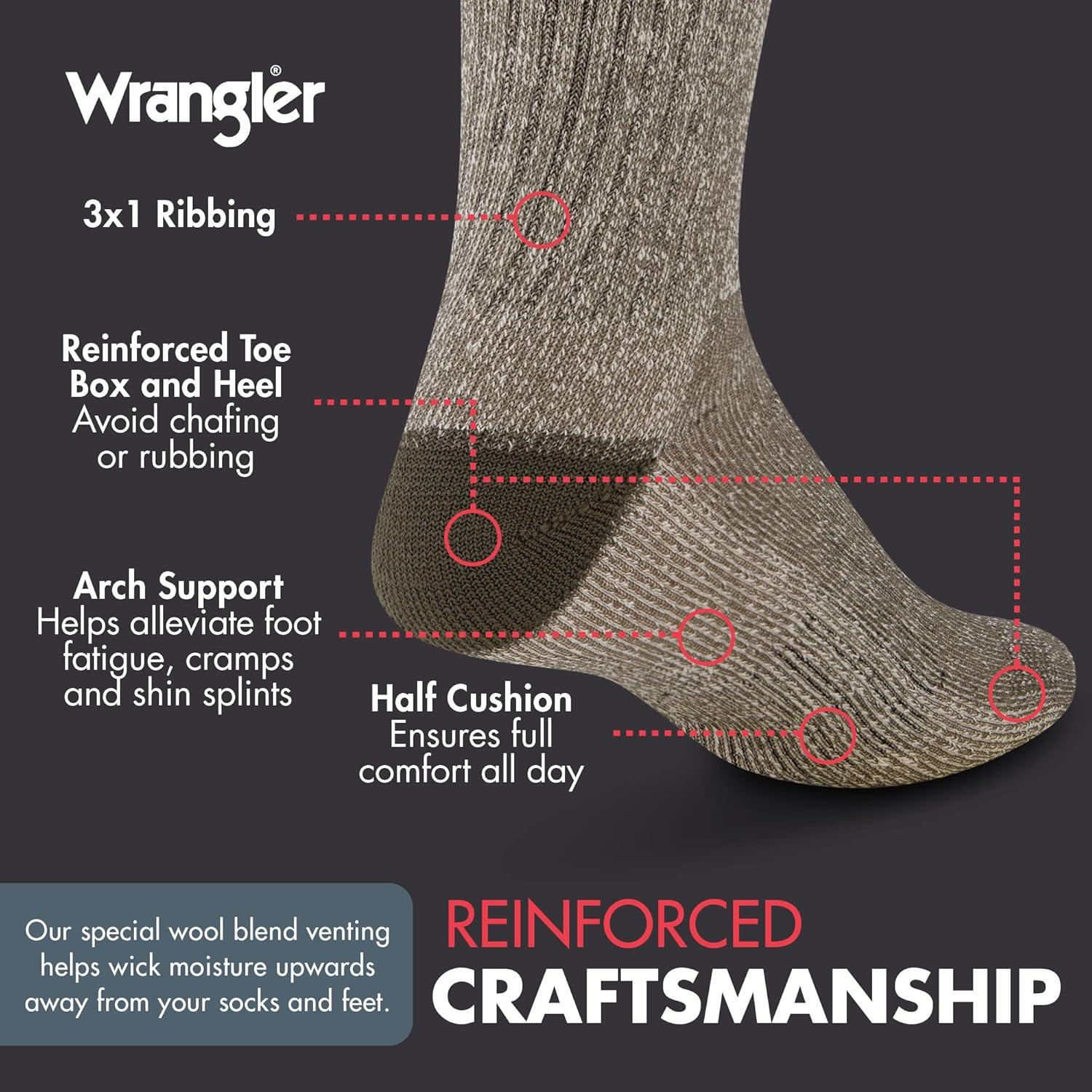 imageWrangler Mens Blended Wool Work Socks Crew Socks for Hiking Boots ampamp AllWeather Wear with Arch Support Size 612Green
