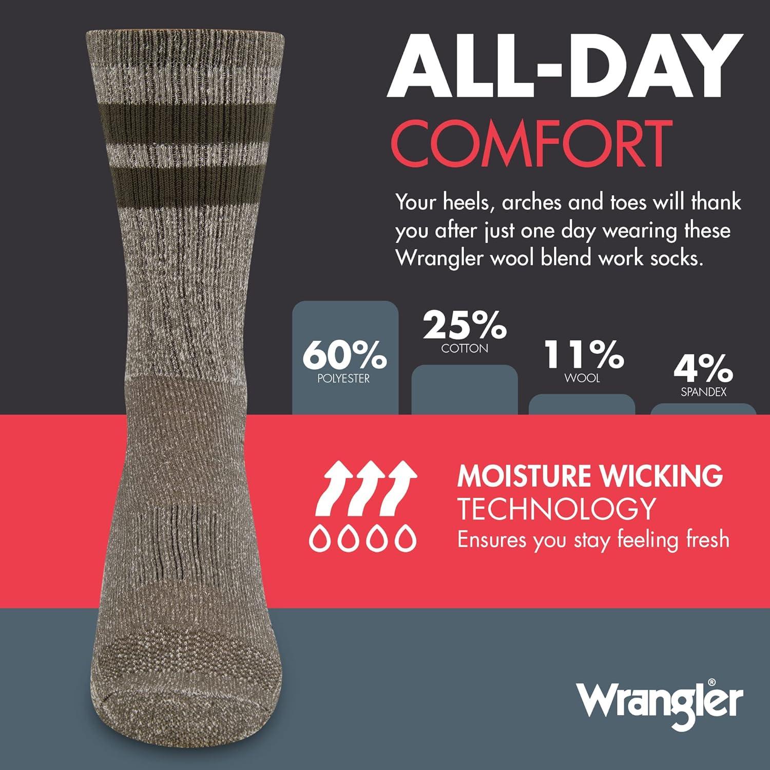 imageWrangler Mens Blended Wool Work Socks Crew Socks for Hiking Boots ampamp AllWeather Wear with Arch Support Size 612Green