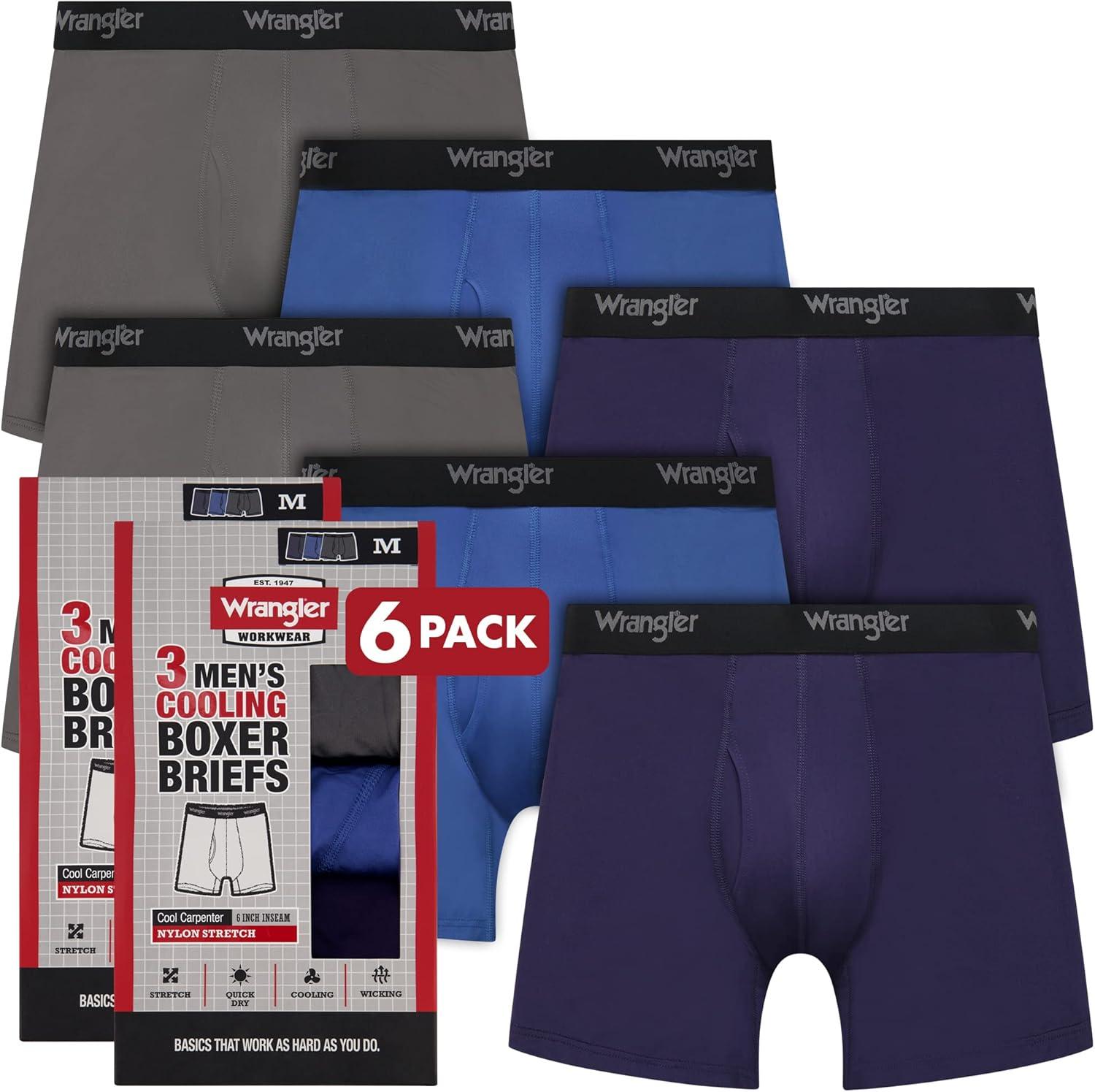 imageWrangler Mens Cooling Boxer Briefs 6 Inseam MoistureWicking Stretch Fabric Pack of 6 Quick DryNavyFederal BlueCharcoal