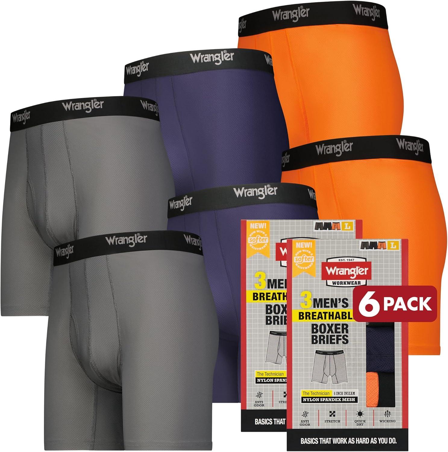 imageWrangler Mens Cooling Boxer Briefs 6 Inseam MoistureWicking Stretch Fabric Pack of 6 Quick DryNavyOrangeGrey