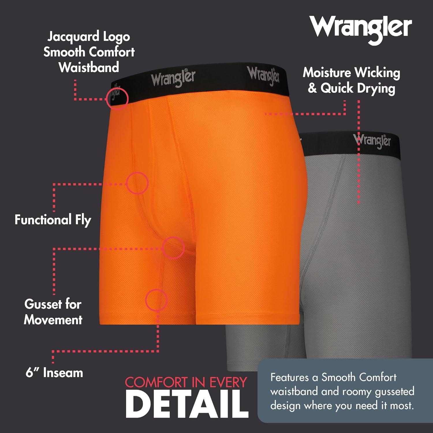 imageWrangler Mens Cooling Boxer Briefs 6 Inseam MoistureWicking Stretch Fabric Pack of 6 Quick DryNavyOrangeGrey