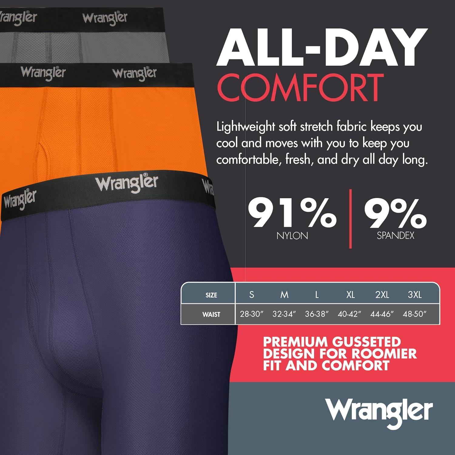 imageWrangler Mens Cooling Boxer Briefs 6 Inseam MoistureWicking Stretch Fabric Pack of 6 Quick DryNavyOrangeGrey