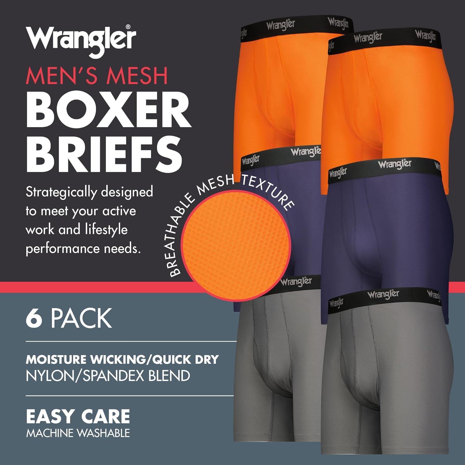 imageWrangler Mens Cooling Boxer Briefs 6 Inseam MoistureWicking Stretch Fabric Pack of 6 Quick DryNavyOrangeGrey