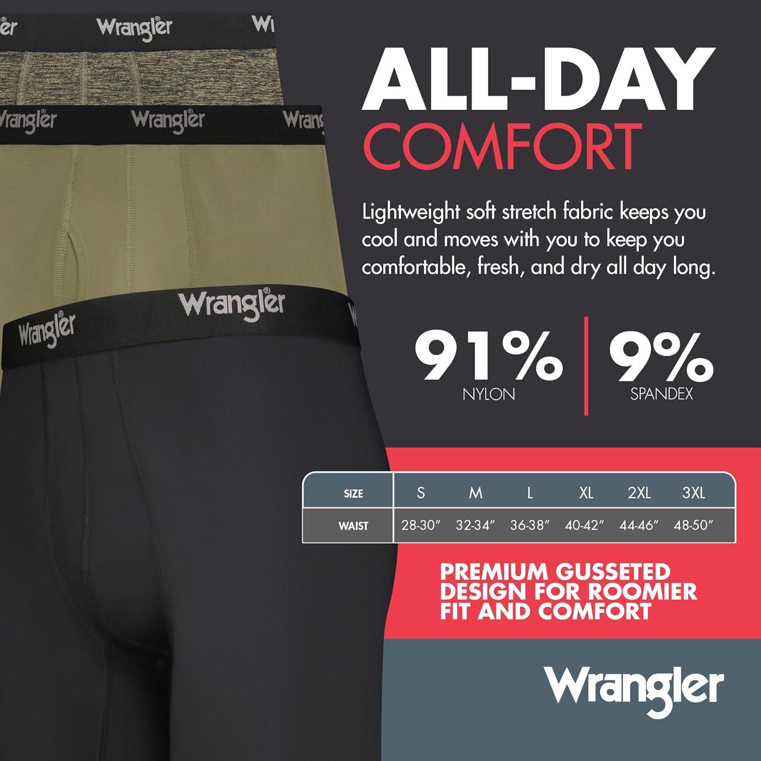 imageWrangler Mens Cooling Boxer Briefs 6 Inseam MoistureWicking Stretch Fabric Pack of 6 Quick DryOliveBlackHeather Green