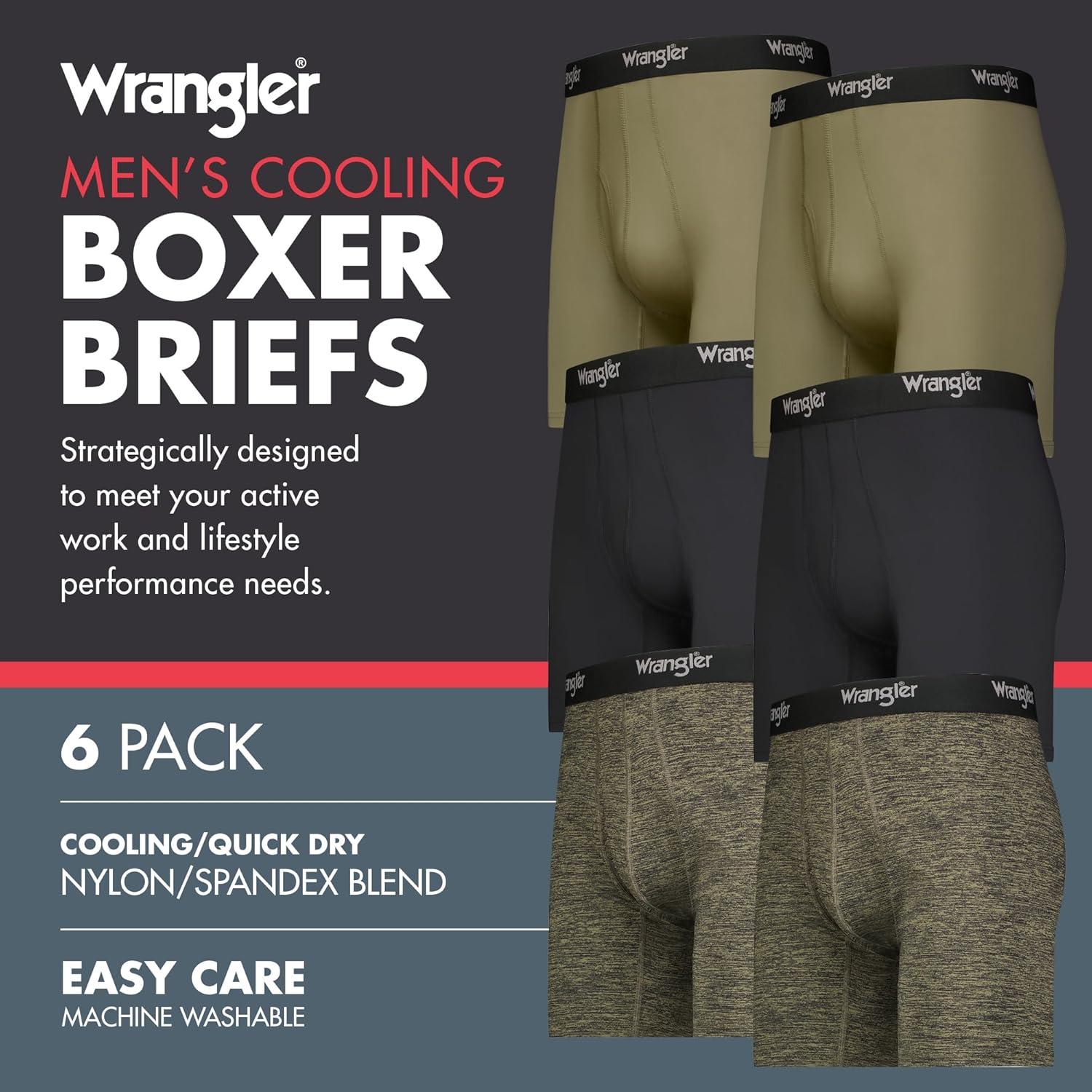 imageWrangler Mens Cooling Boxer Briefs 6 Inseam MoistureWicking Stretch Fabric Pack of 6 Quick DryOliveBlackHeather Green
